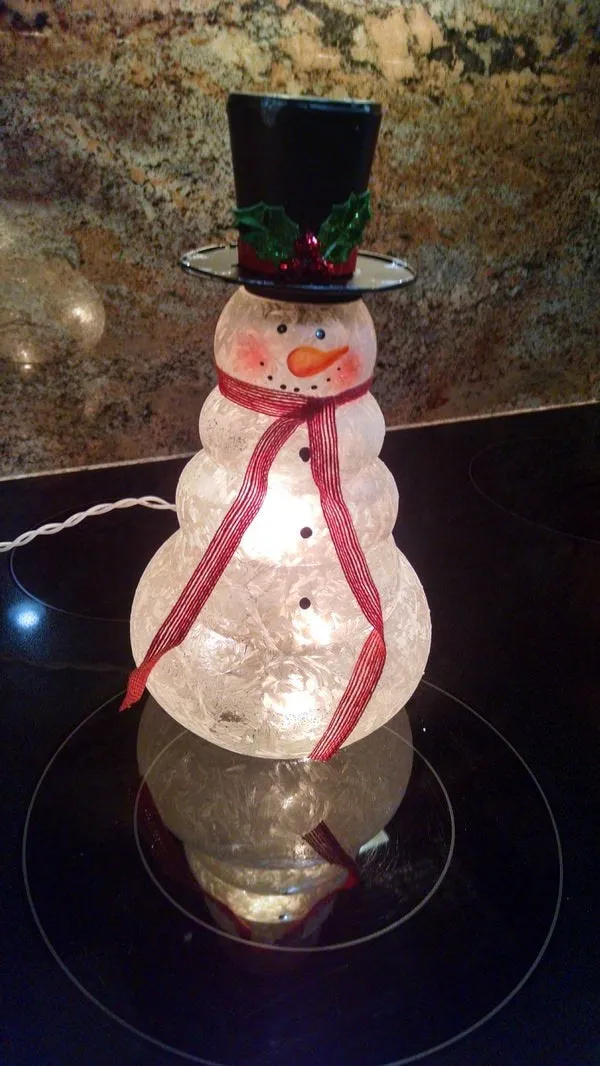 12" Electric Lighted Metal Snowman Figurine