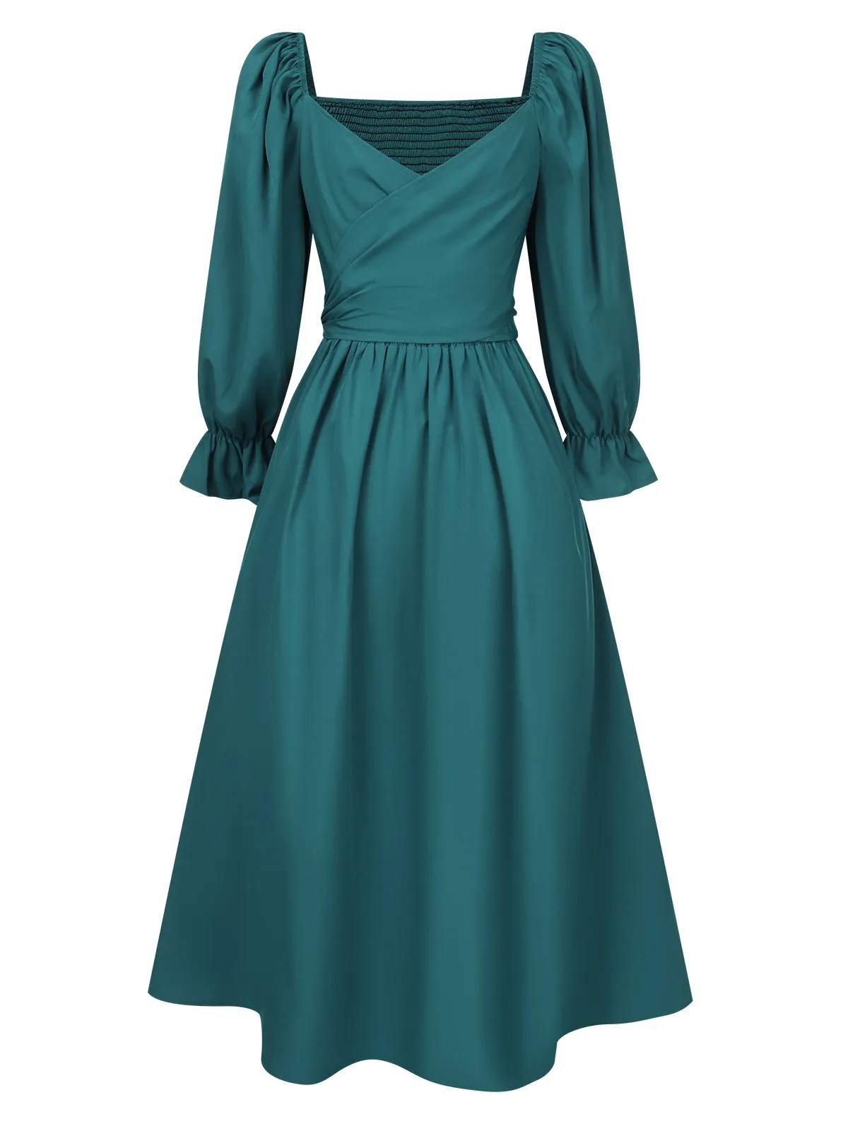 1940s Ruffle Wrap Reversible Puff Sleeve Dress