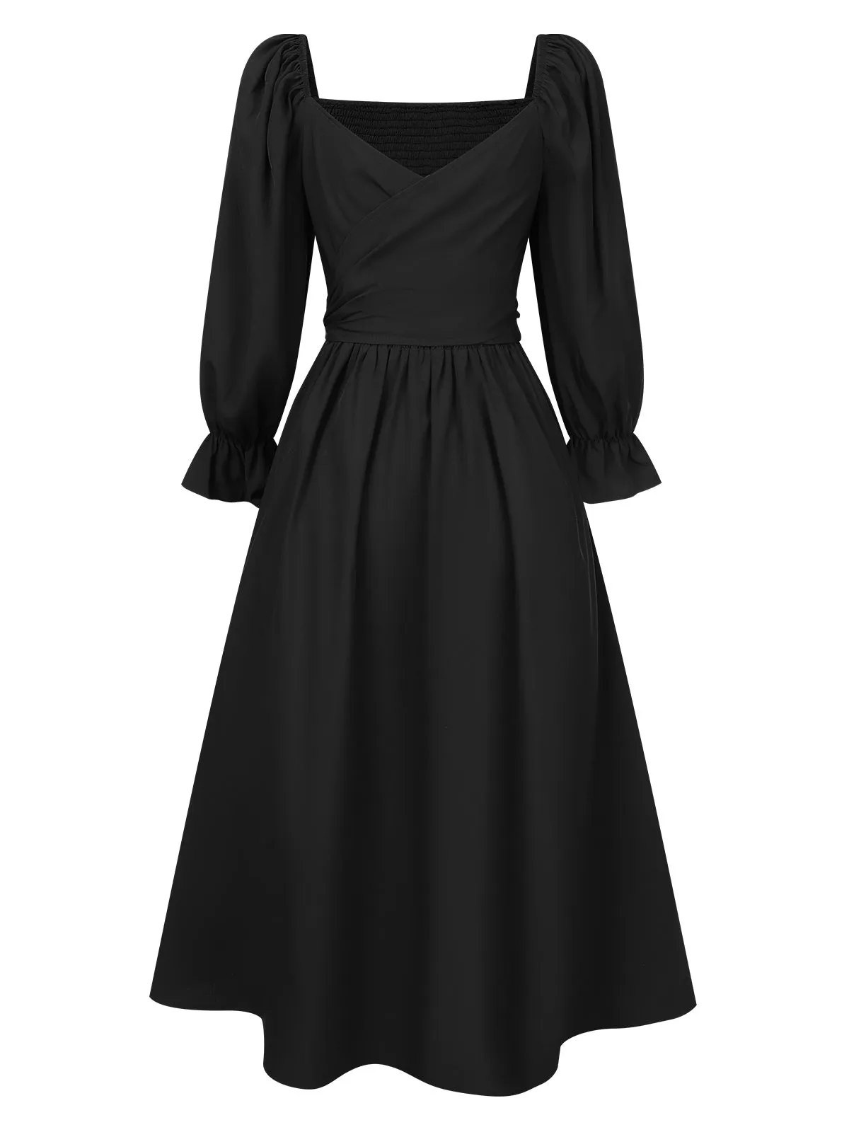 1940s Ruffle Wrap Reversible Puff Sleeve Dress