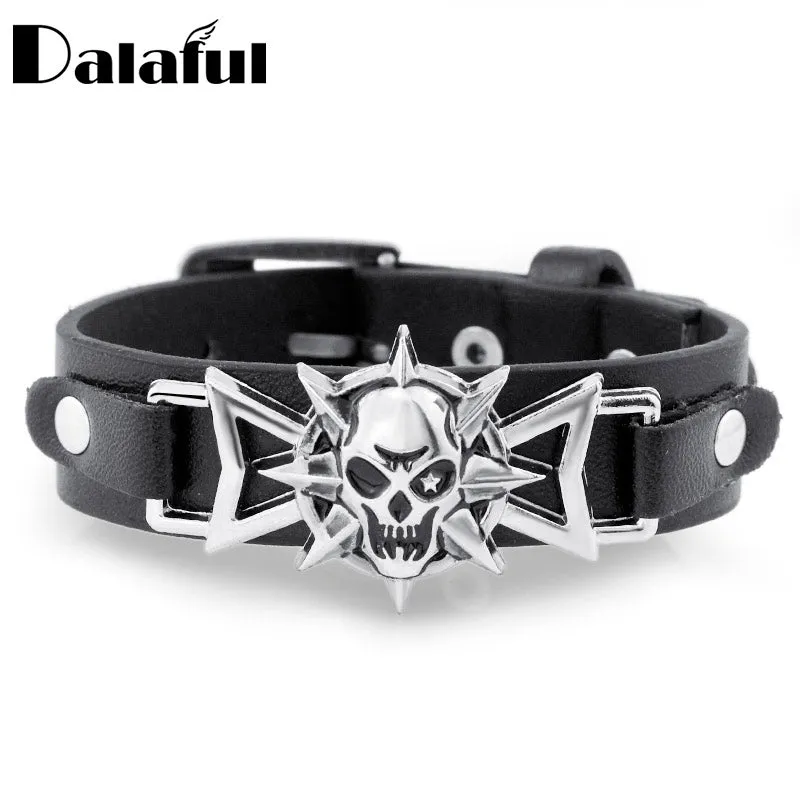 2016 Skeleton Skull Star Eye Punk Gothic Rock Leather Belt Buckle  Bracelets For Women Men Bracelets & Bangles S302