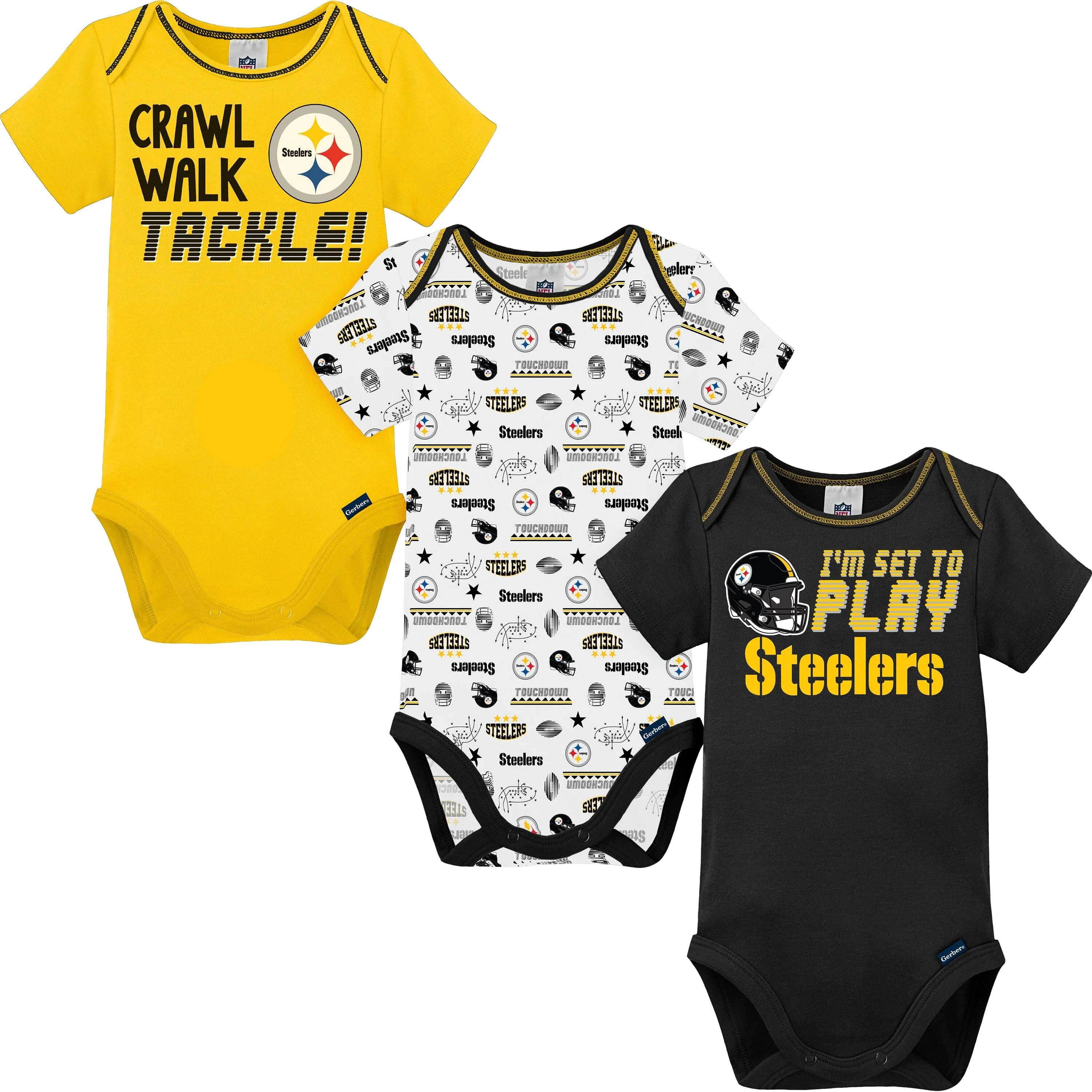 3-Pack Baby Boys Steelers Short Sleeve Bodysuits