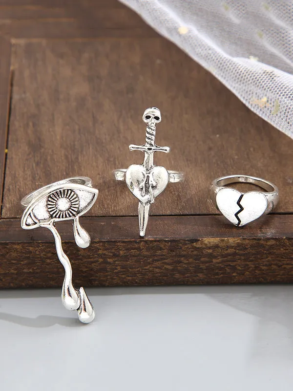 3 Pieces Eye Shape Heart Shape Rings Accessories