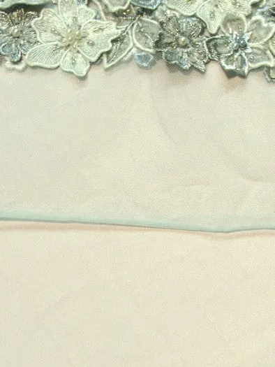 3D Bridal Beaded Luxury Floral Lace Mesh Fabric / Aqua / Sold By The Yard