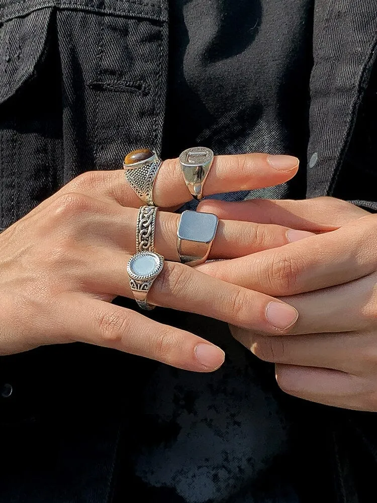 5Pcs Punk Carved Rings Set