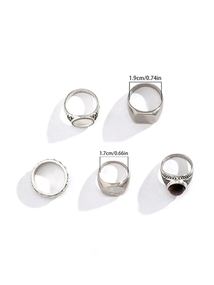 5Pcs Punk Carved Rings Set