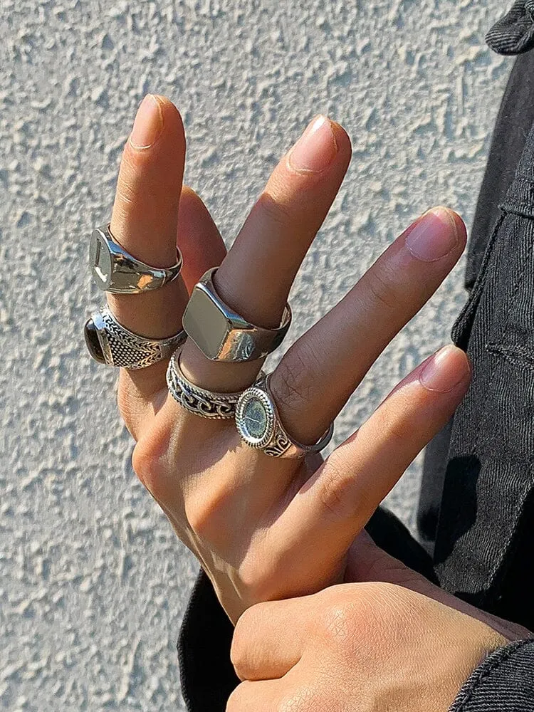 5Pcs Punk Carved Rings Set