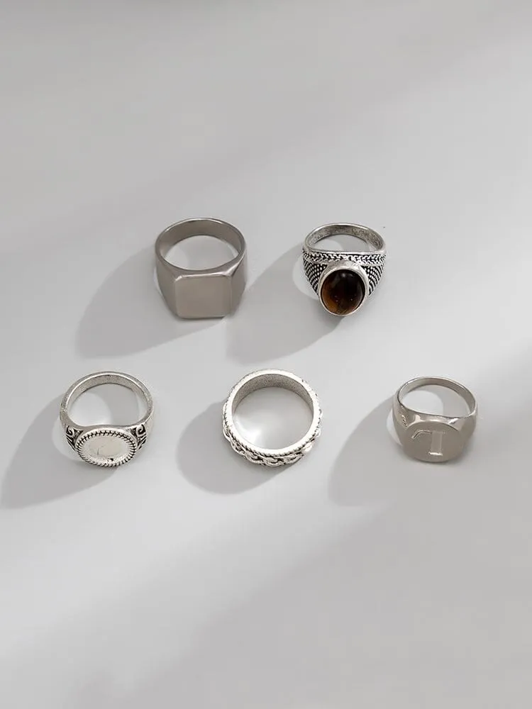 5Pcs Punk Carved Rings Set