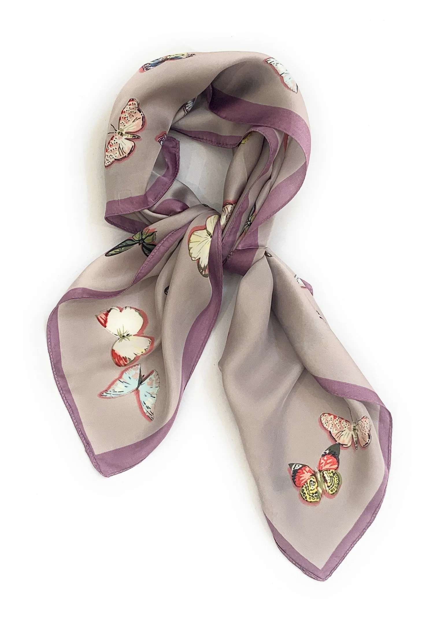 70cm x 70cm Mauve Purple Butterfly Print Pattern Square Scarf Big Ladies Women Faux Silk Head Neck Thin Bag Charm