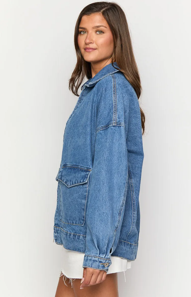 Abigail Mid Wash Denim Bomber Jacket