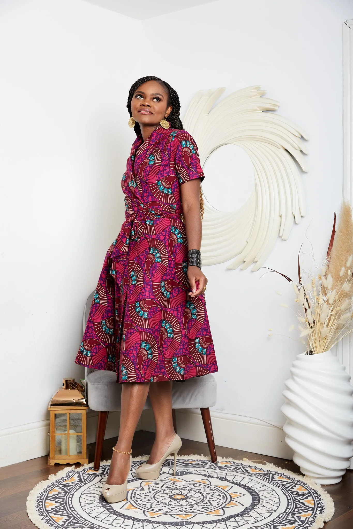 African Print Wrap Midi Dress - Uzoamaka