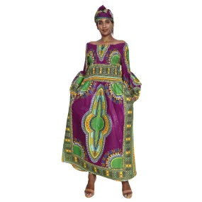 African Women's Dashiki Long Sleeve Maxi Dress with Smocking -- FI-5007FS