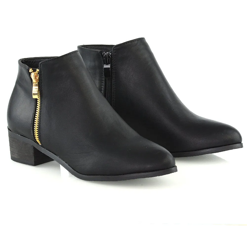 Alberto Zip Up Ankle Boots With Low Block Heel in Black Faux Suede