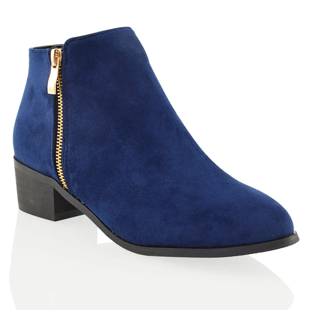 Alberto Zip Up Ankle Boots With Low Block Heel in Black Faux Suede