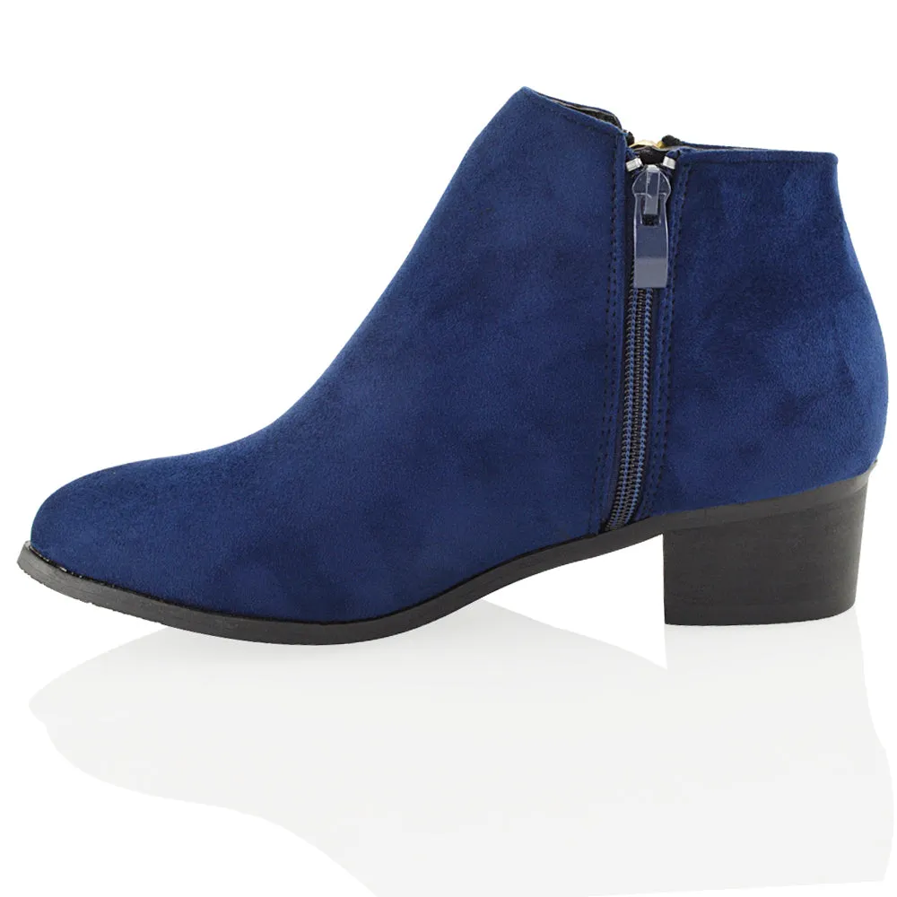 Alberto Zip Up Ankle Boots With Low Block Heel in Black Faux Suede