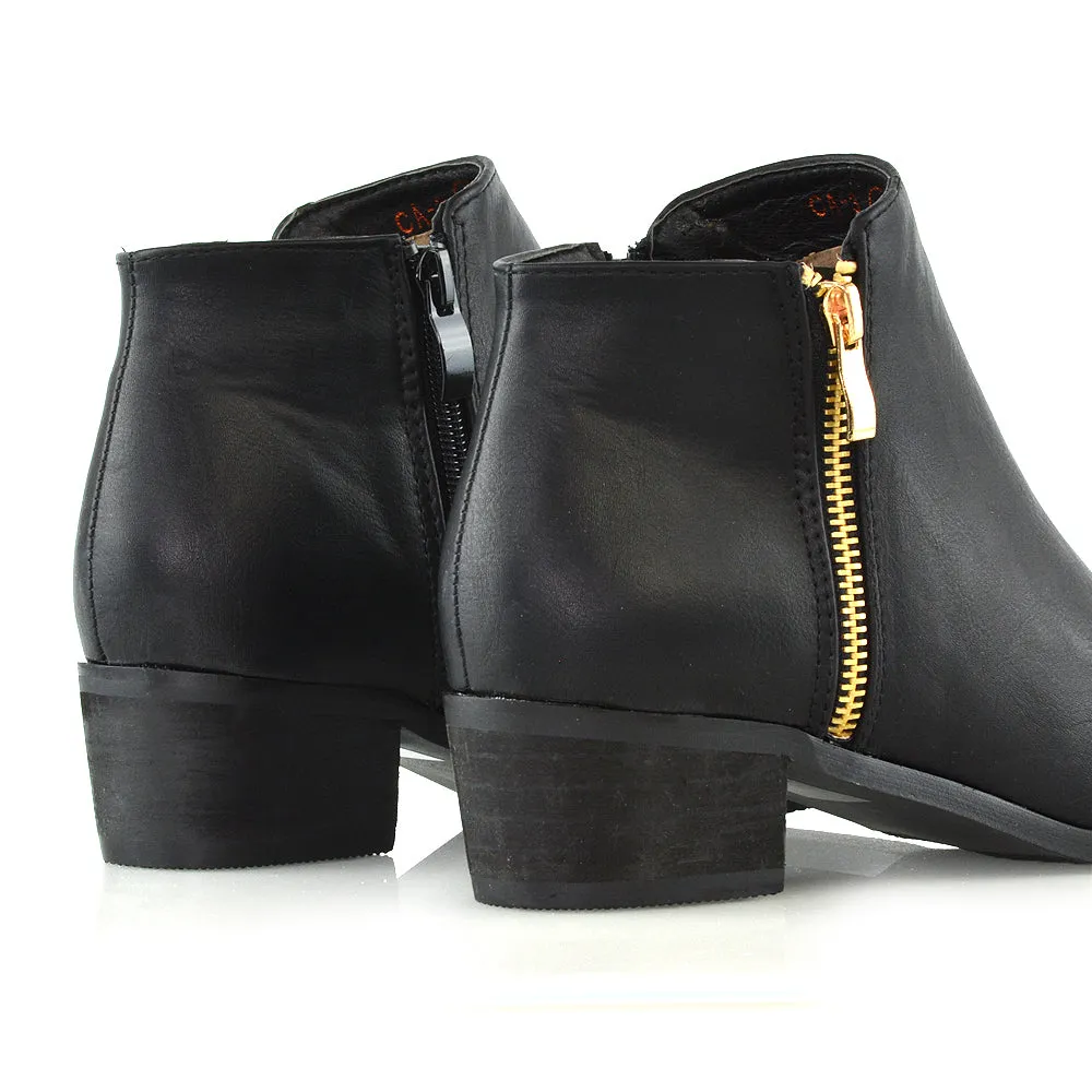 Alberto Zip Up Ankle Boots With Low Block Heel in Black Faux Suede