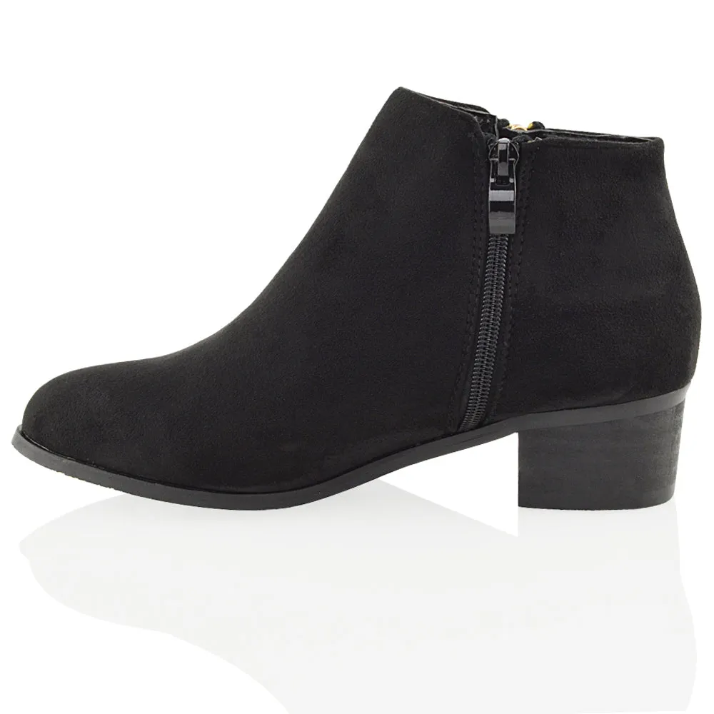 Alberto Zip Up Ankle Boots With Low Block Heel in Black Faux Suede