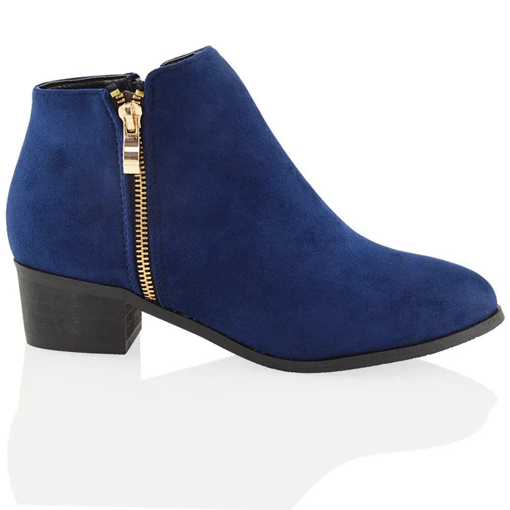 Alberto Zip Up Ankle Boots With Low Block Heel in Black Faux Suede