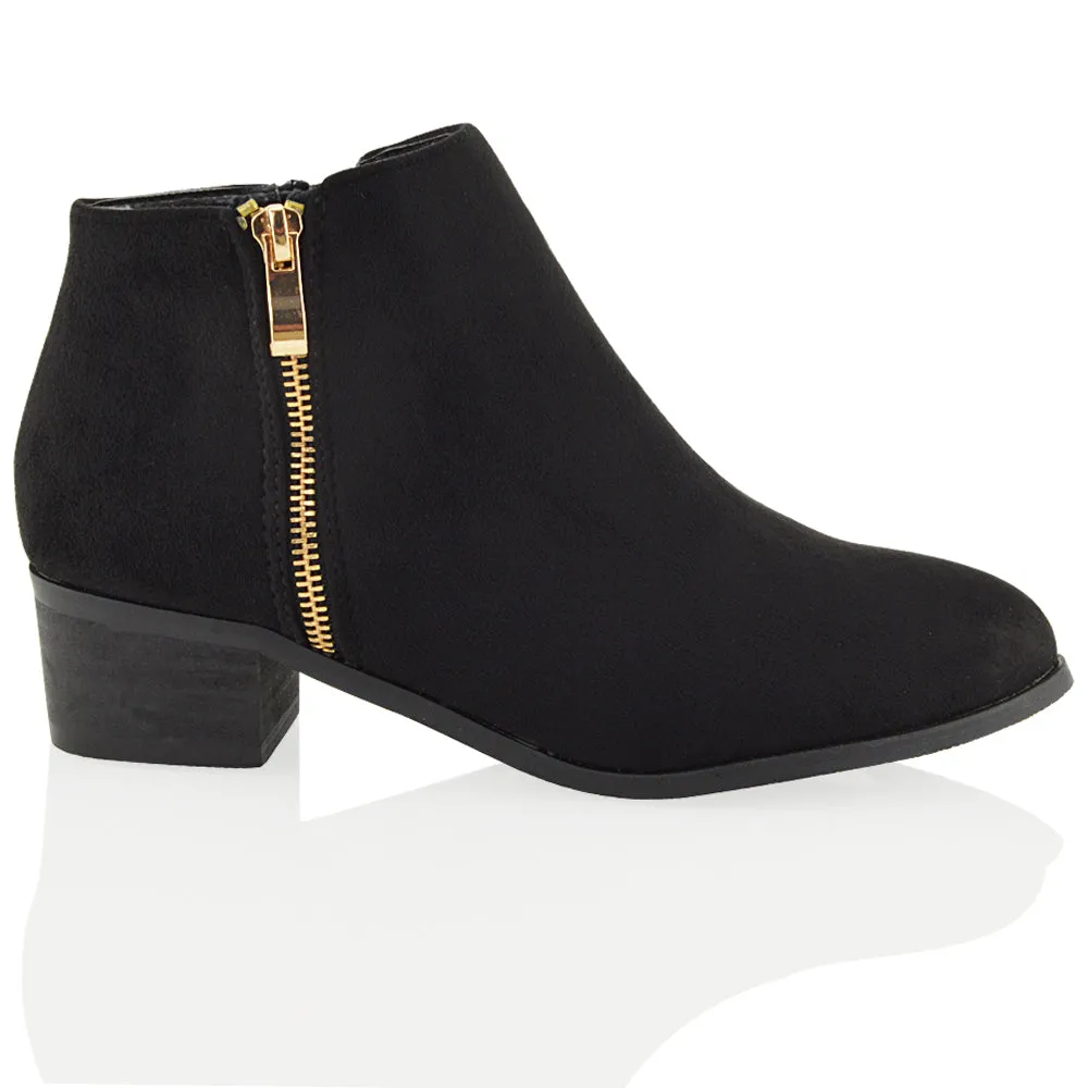 Alberto Zip Up Ankle Boots With Low Block Heel in Black Faux Suede