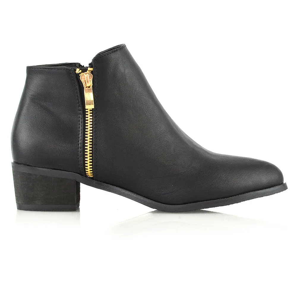 Alberto Zip Up Ankle Boots With Low Block Heel in Black Faux Suede