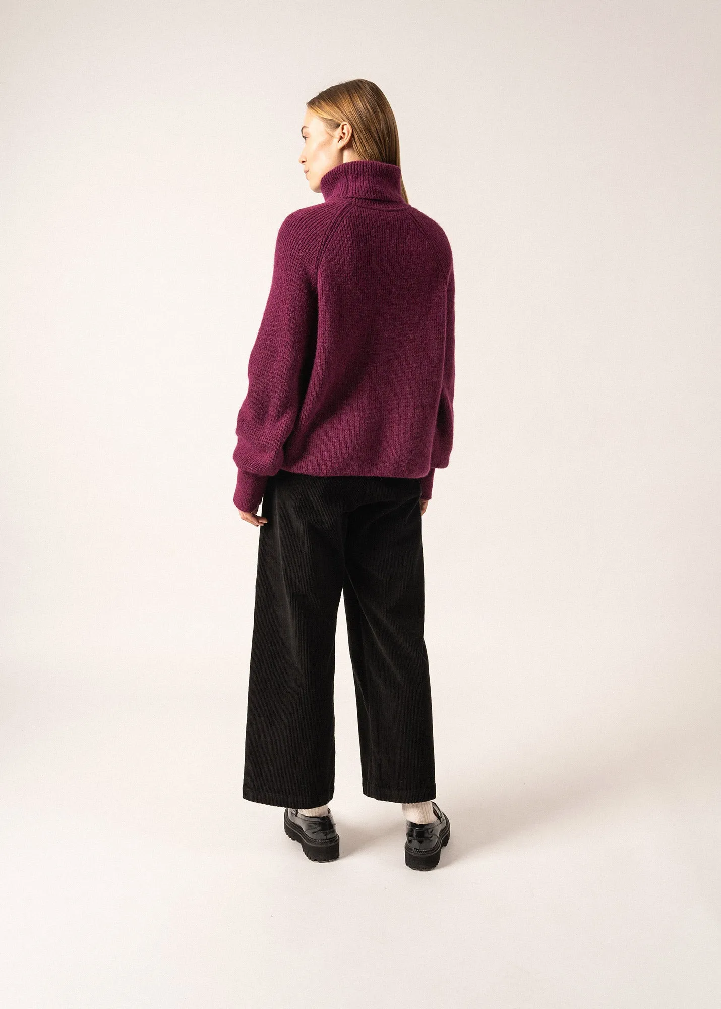 Albertville Alpaca Roll-neck Jumper - with twisted details (PRUNE)