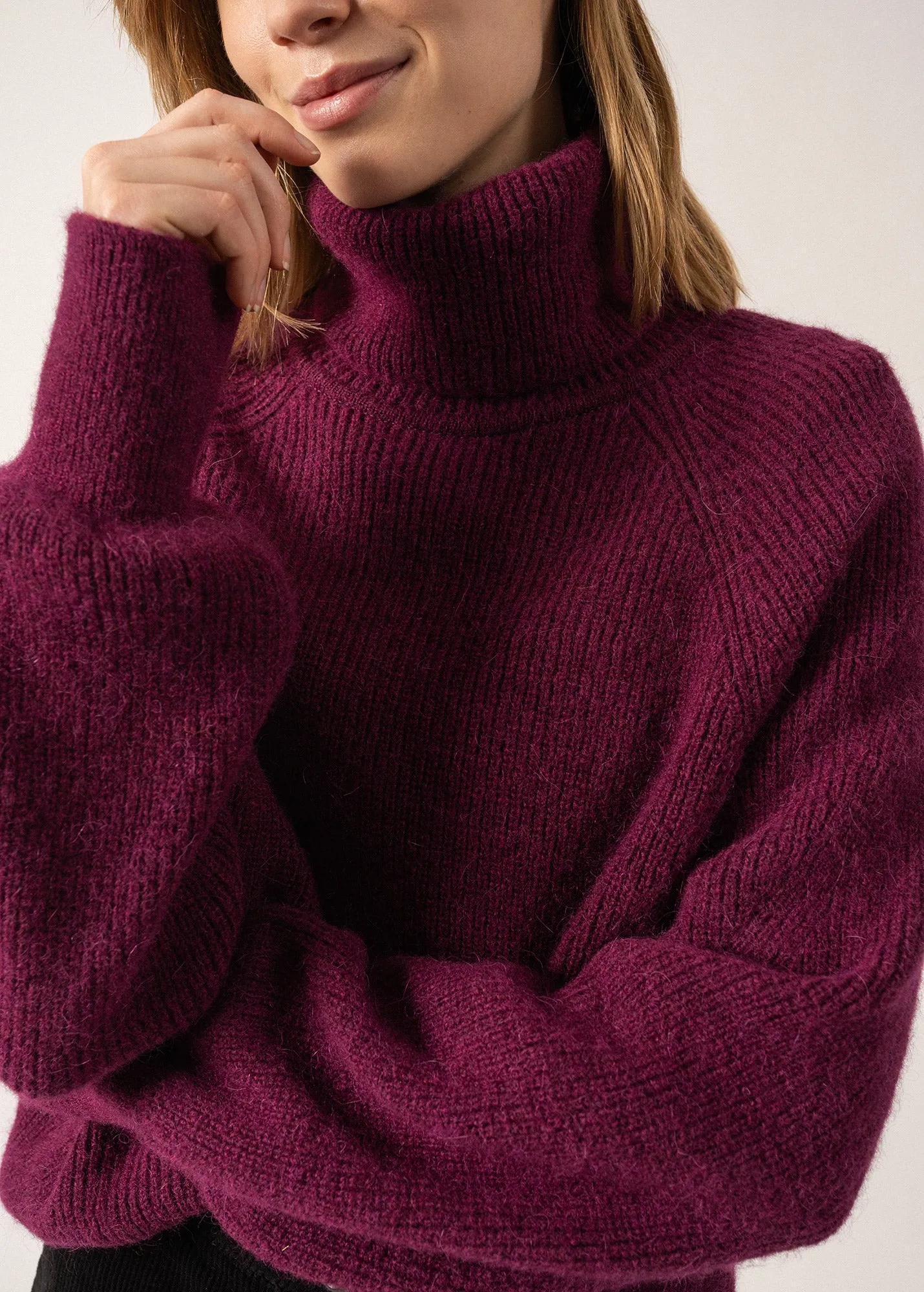 Albertville Alpaca Roll-neck Jumper - with twisted details (PRUNE)