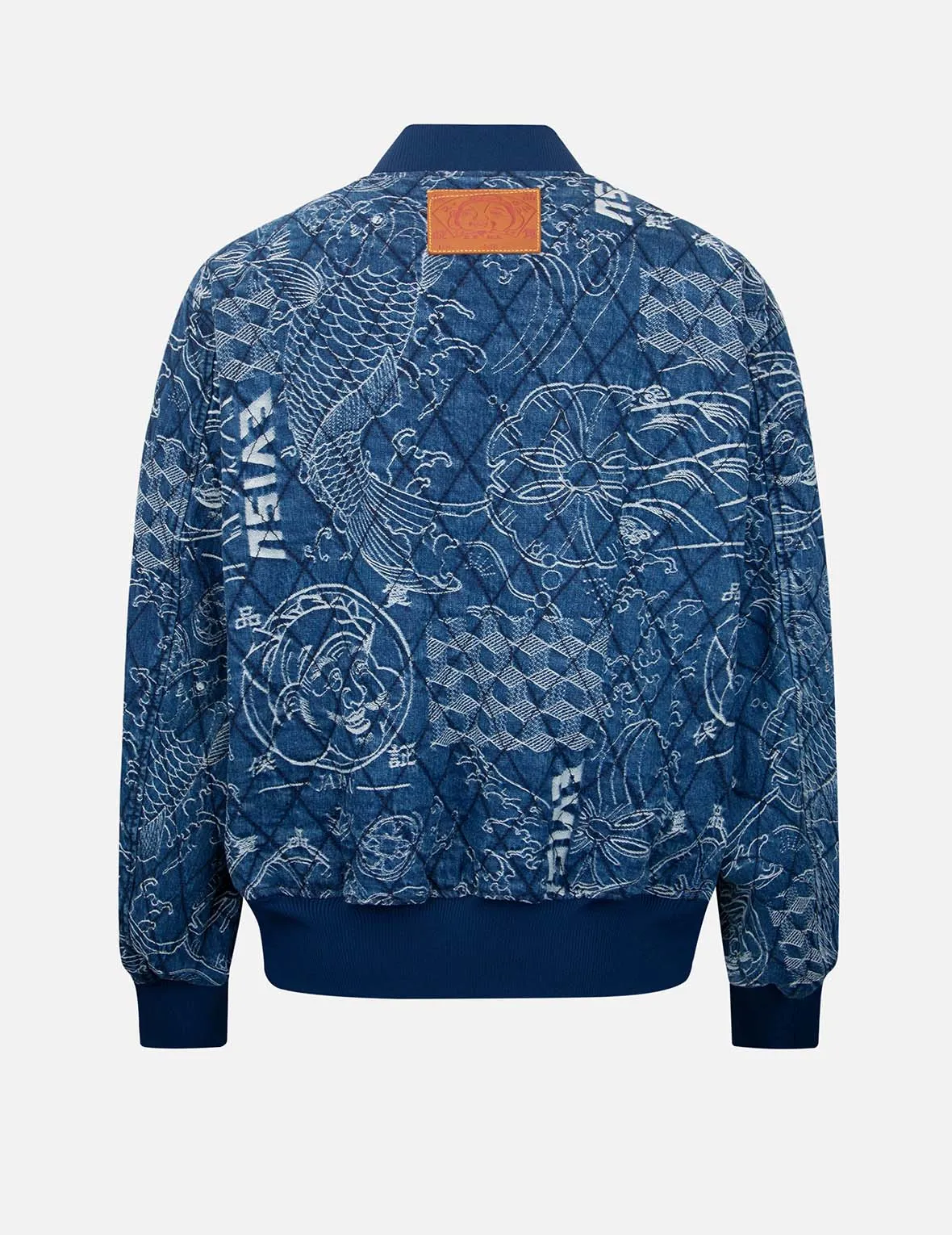 Allover Japanese-Pattern Jacquard Quilted Bomber Jacket