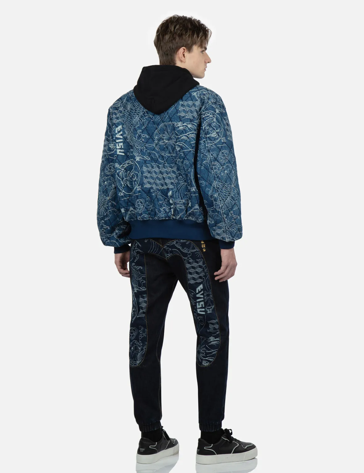 Allover Japanese-Pattern Jacquard Quilted Bomber Jacket