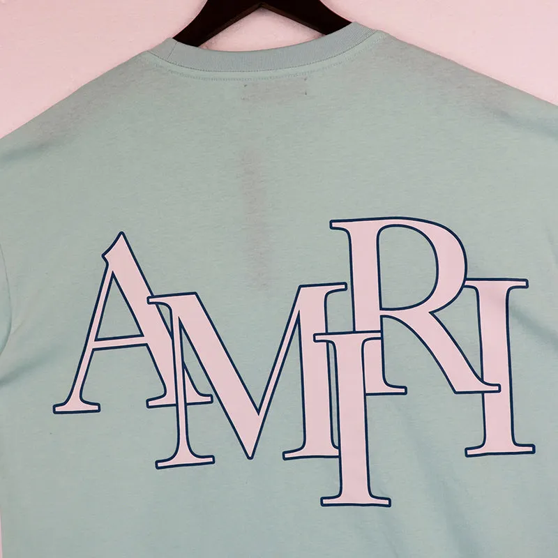 AMIRI Staggered Logo Tee Frosty Green