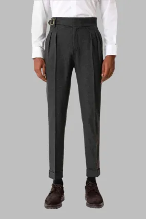 Anthracite Pleated Men's Trousers with Buckle Detail - Wessi