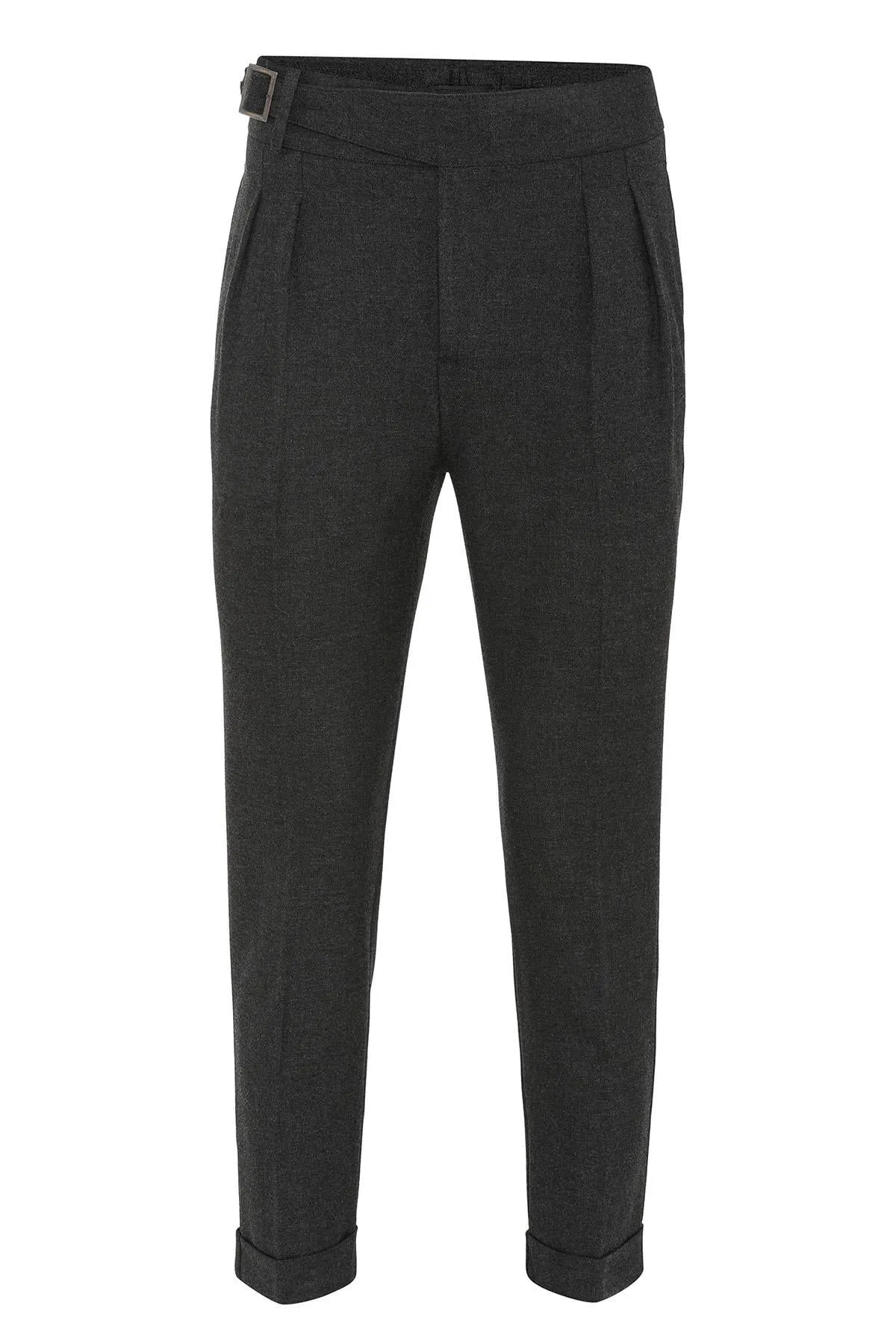 Anthracite Pleated Men's Trousers with Buckle Detail - Wessi