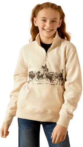 Ariat Girl's Oatmeal Pasture 1/4 Zip Sweatshirt