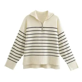 Asymmetry Striped Pullover Sweaters