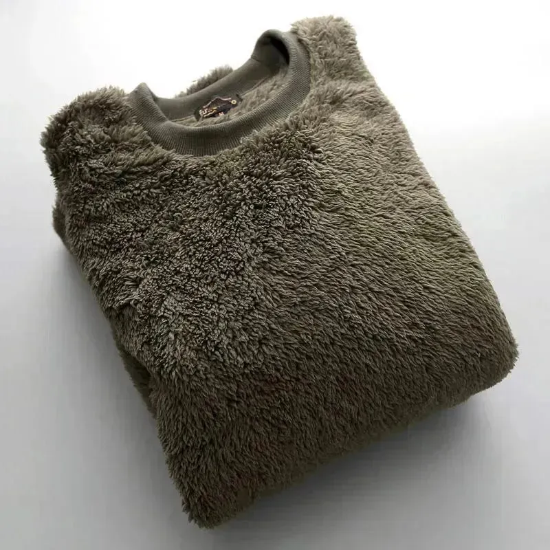 Autumn And Winter Plush Fuzzy Crewneck Pullover top for male