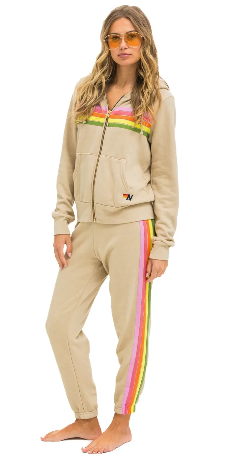 Aviator Nation 5 Stripe Sweatpants Sand/Pink/Green