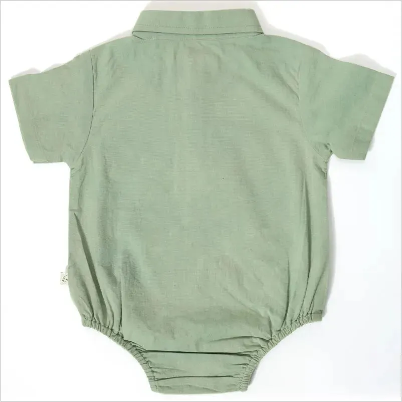 Baby Button Front Collared Bodysuit - Mineral Green