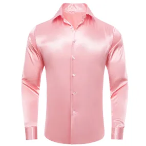 Baby Pink Satin Men's Long Sleeve Shirt