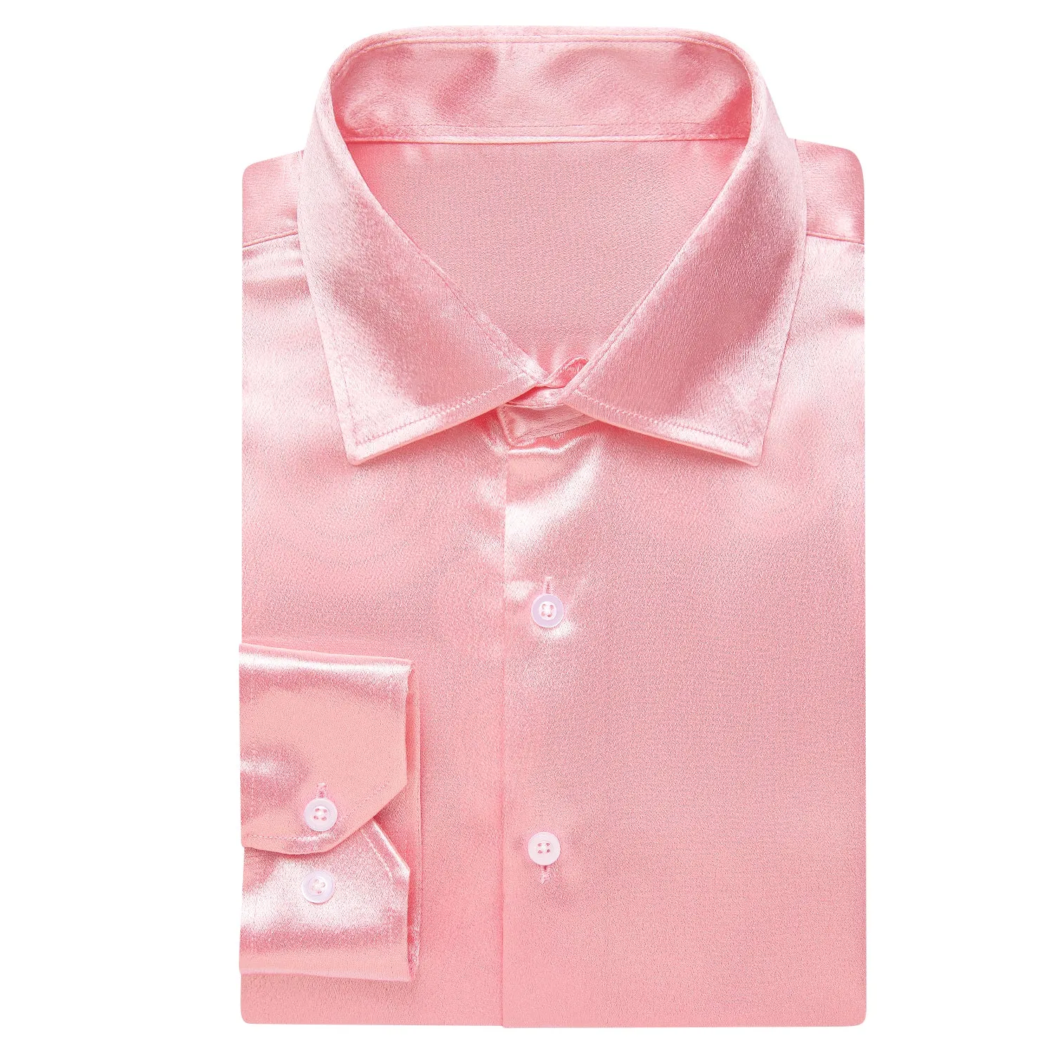 Baby Pink Satin Men's Long Sleeve Shirt