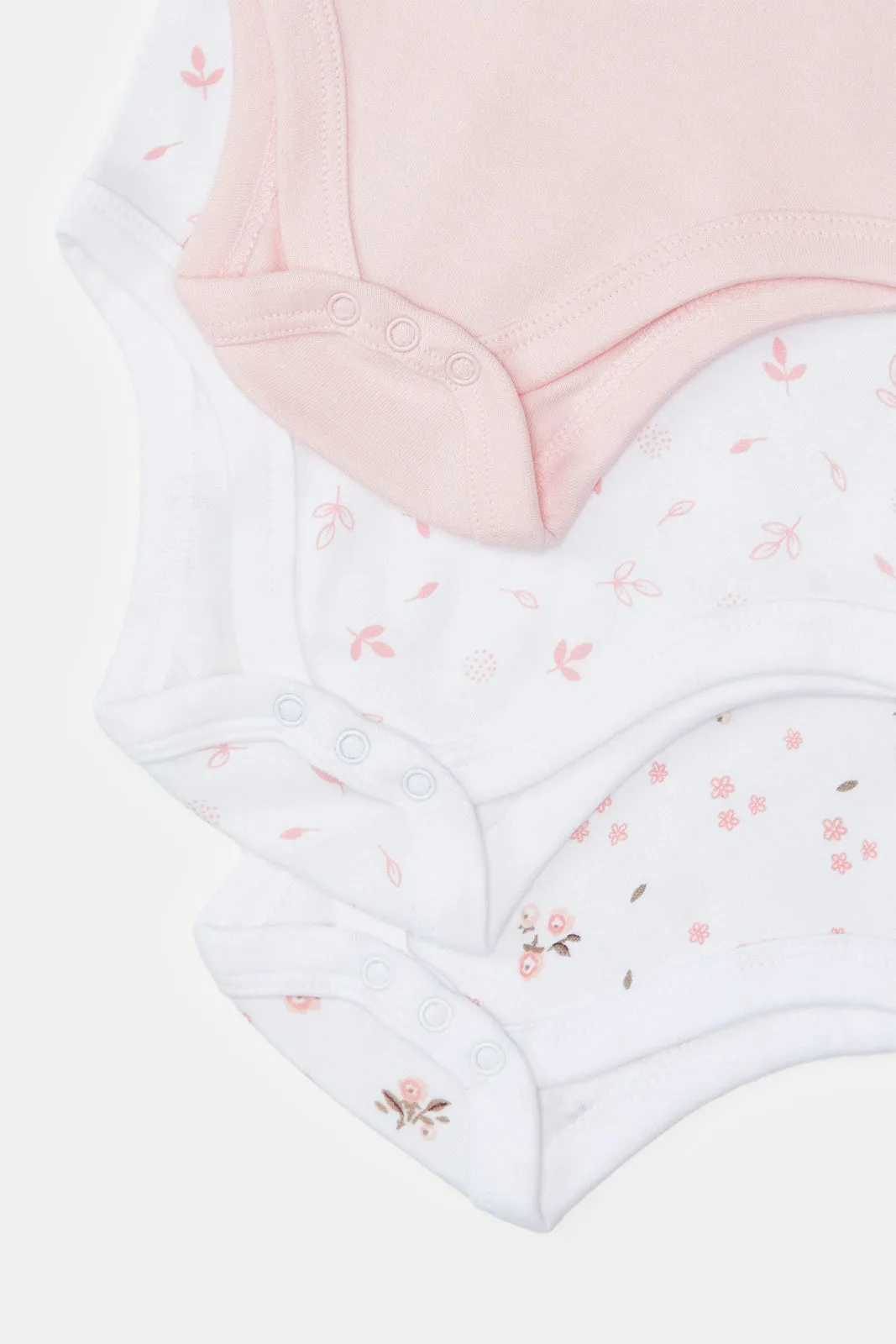 Baby White And Pink Printed Bodysuit Set (Pack Of 3)