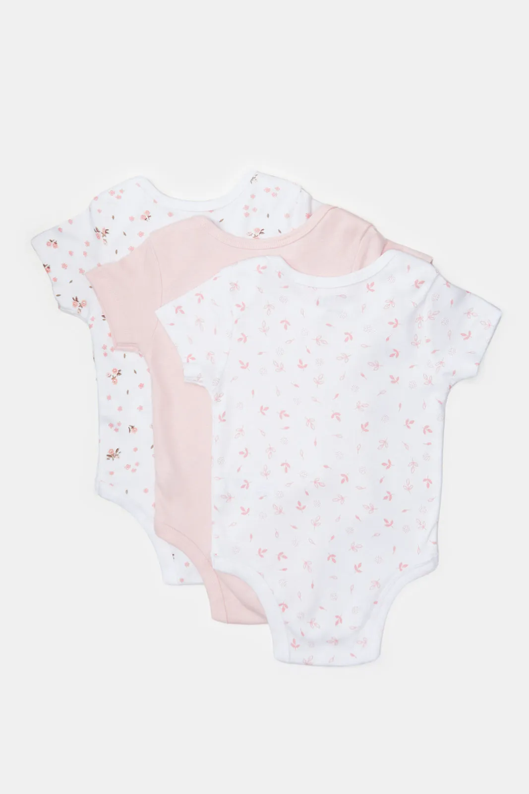 Baby White And Pink Printed Bodysuit Set (Pack Of 3)