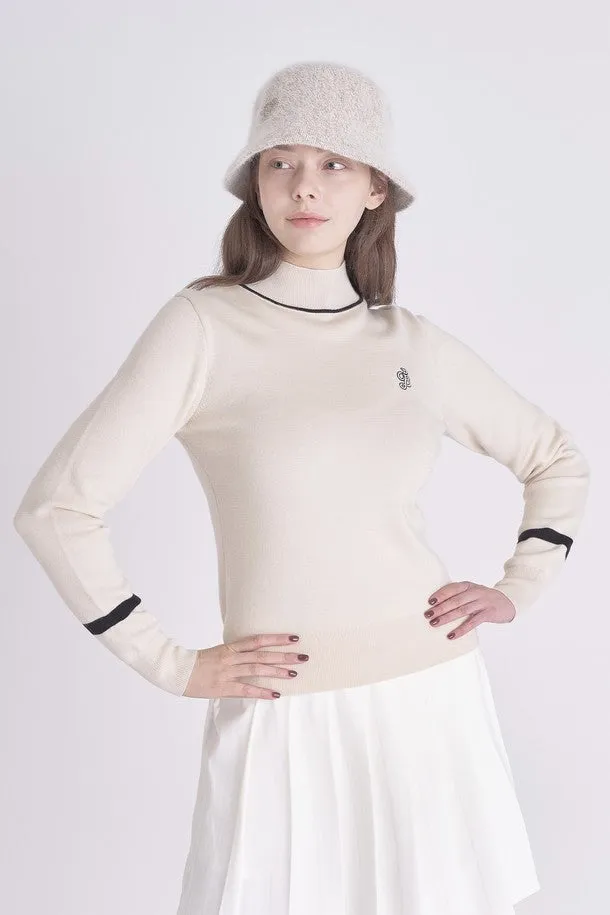 BACK NECK RIBBON MOCK NECK KNIT TOP