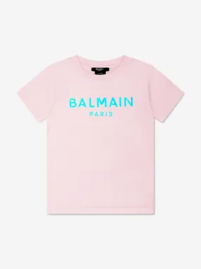 Balmain Girls Logo T-Shirt in Pink