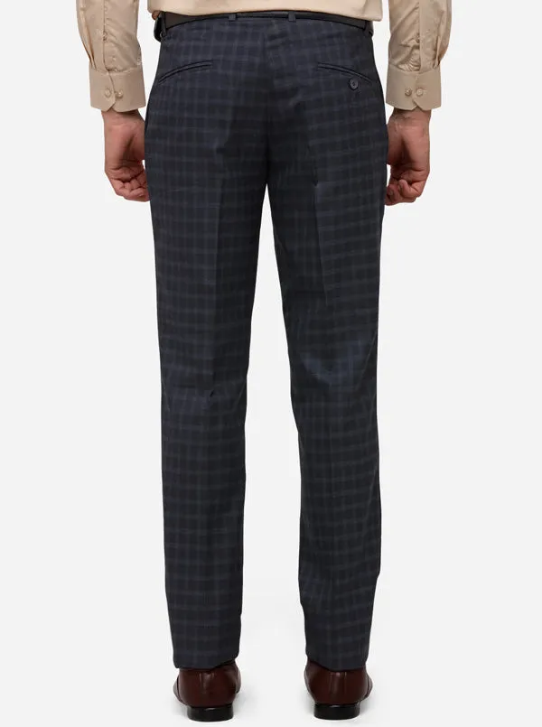 Black & Blue Slim Fit Checked Formal Trouser | Greenfibre