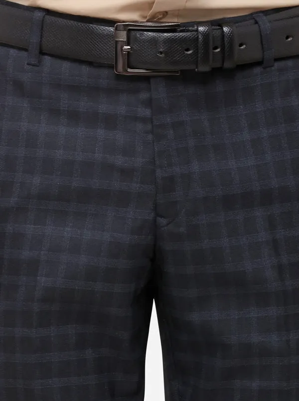 Black & Blue Slim Fit Checked Formal Trouser | Greenfibre