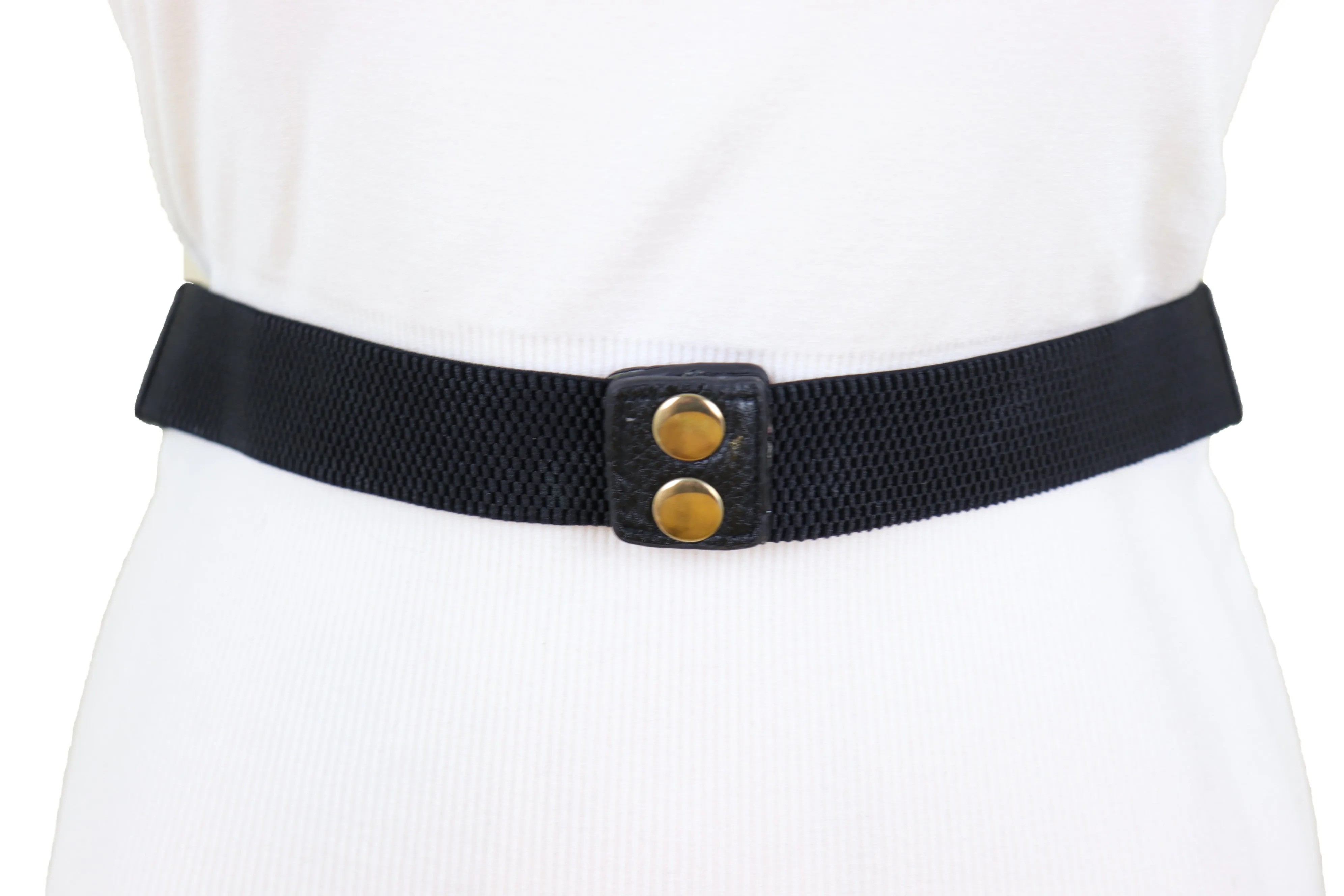 Black Elastic Waistband Belt Gold Metal Chain Fashion Bling Charm Size S M