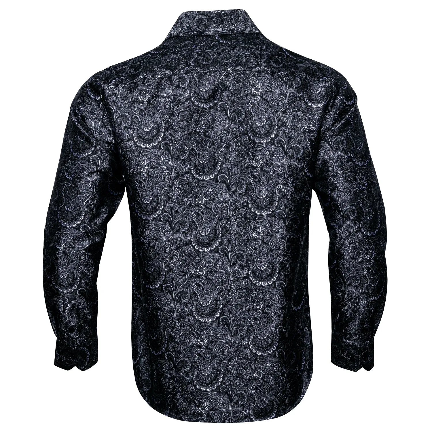 Black Floral Silk Men's Long Sleeve Shirt