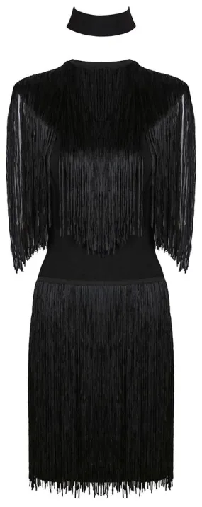 Black Fringed Bodycon Mini Dress