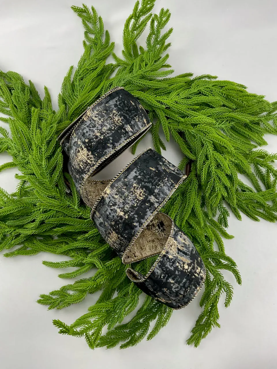 Black, gray, and champagne wired ribbon 2.5”