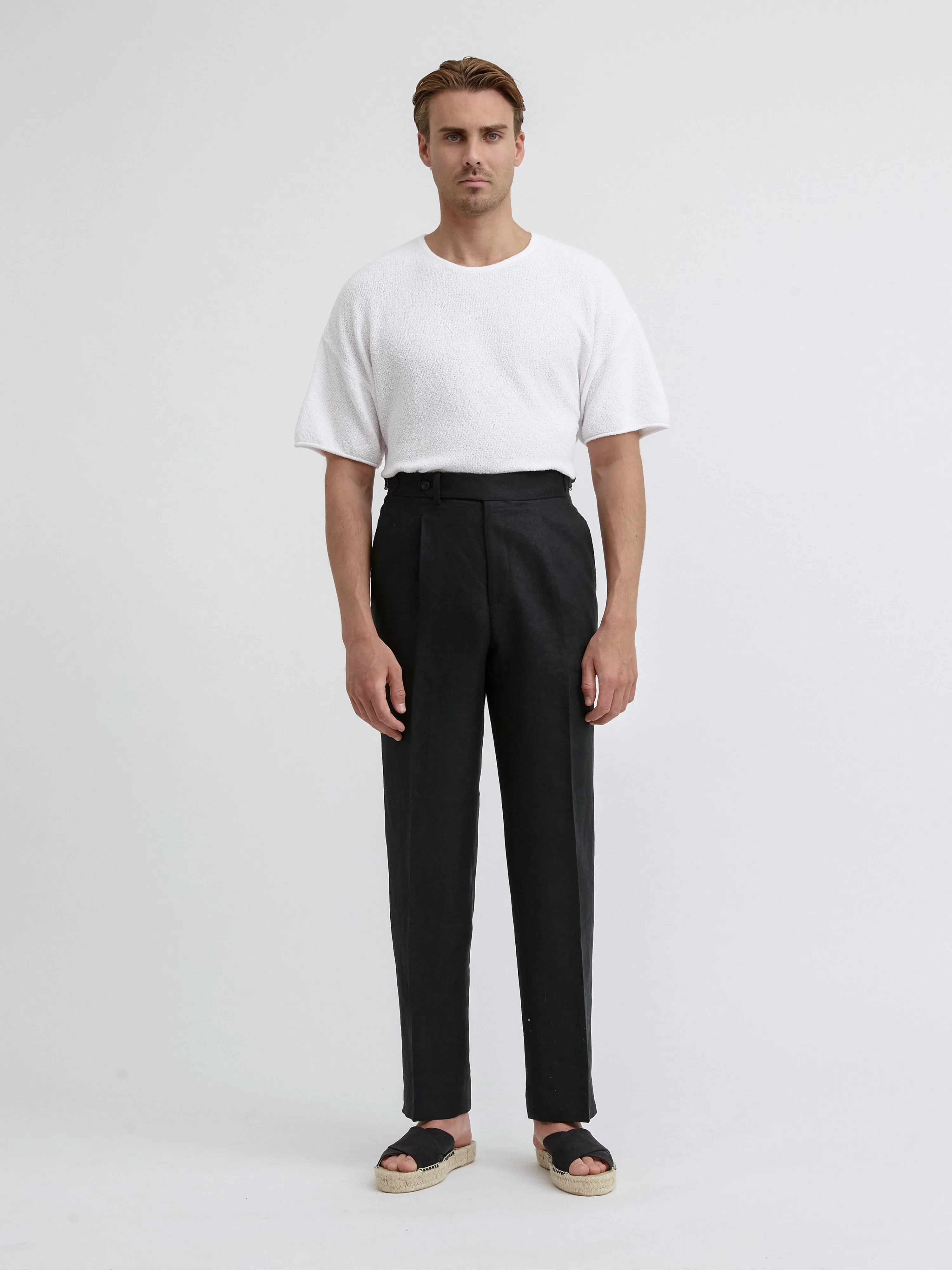 Black Linen Oscar Trousers (Wide Fit)