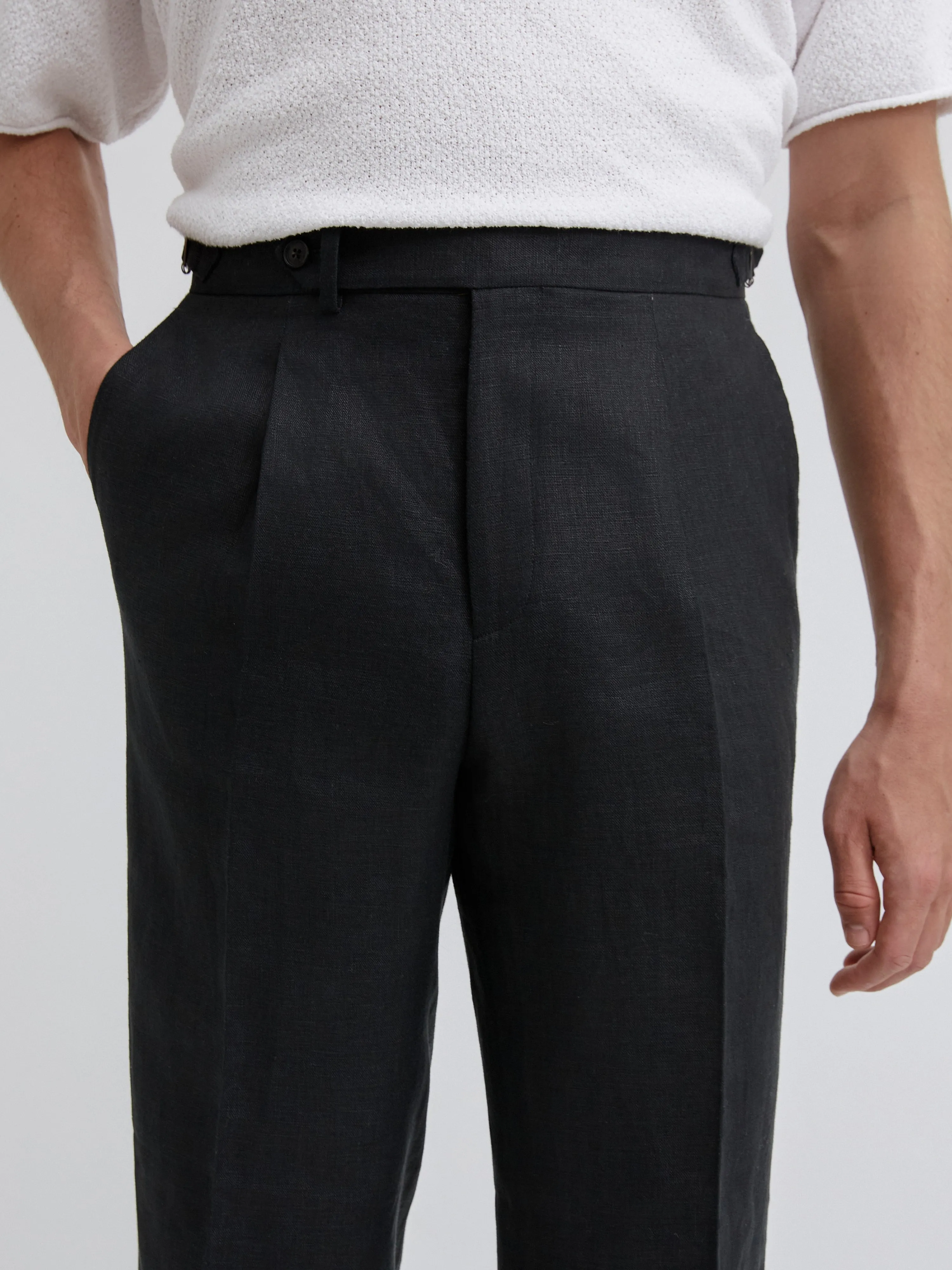 Black Linen Oscar Trousers (Wide Fit)