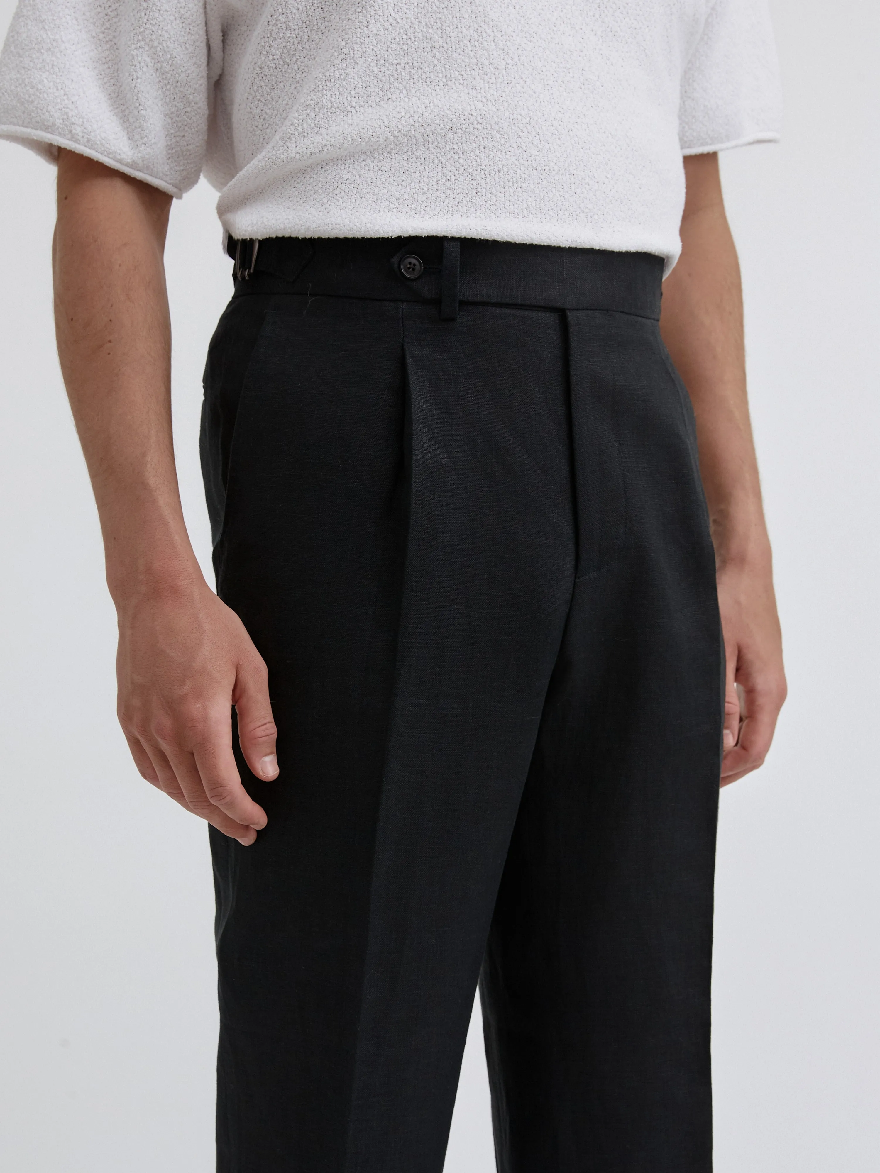 Black Linen Oscar Trousers (Wide Fit)